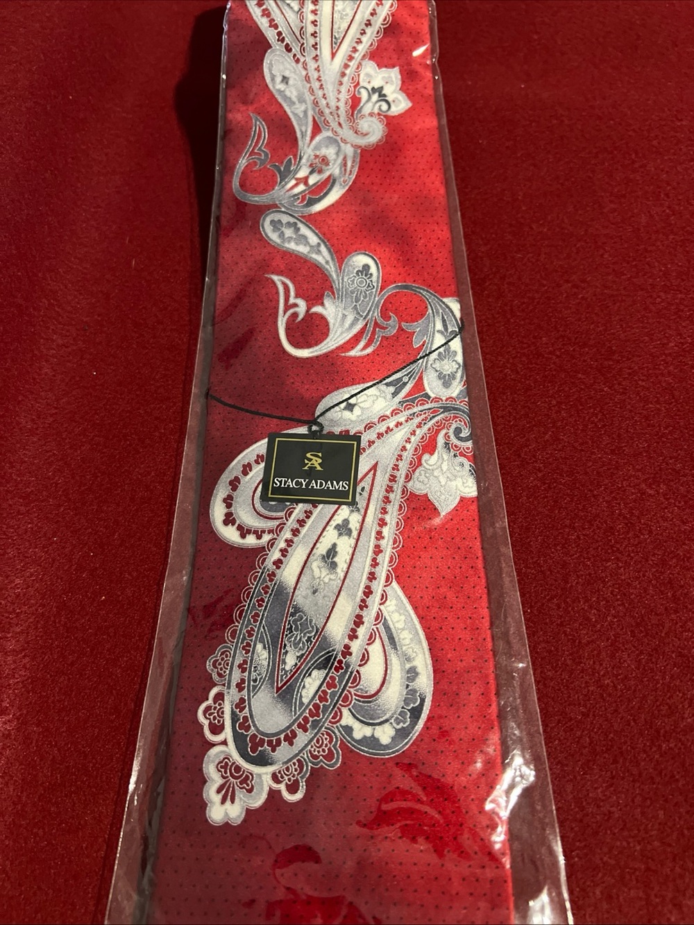 Stacy Adams Red Paisley Tie with Silver-Gray Accents